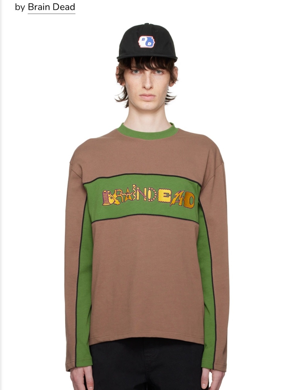 Brain Dead Brown & Green Panel Logo Long-Sleeve Shirt
